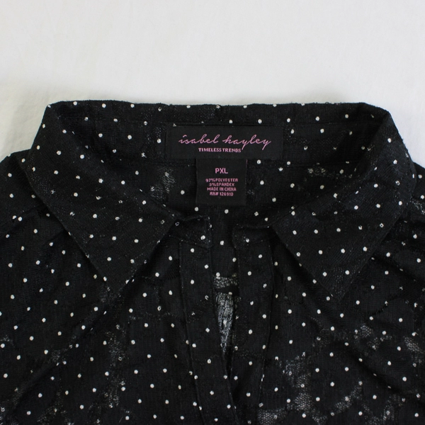 Isabel Hayley Black and White Sheer Long-Sleeve Button-Up Women's Size PXL