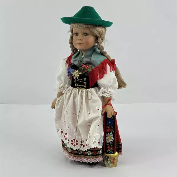 Vintage 15” Schneider Bavarian Girl Porcelain Doll Germany With Bell
