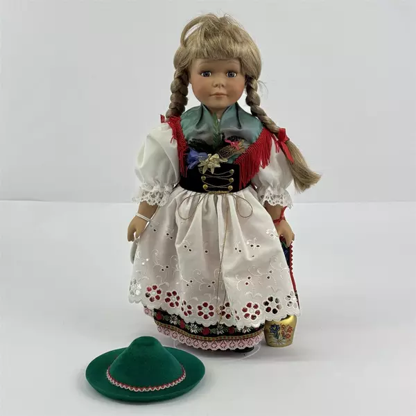 Vintage 15” Schneider Bavarian Girl Porcelain Doll Germany With Bell