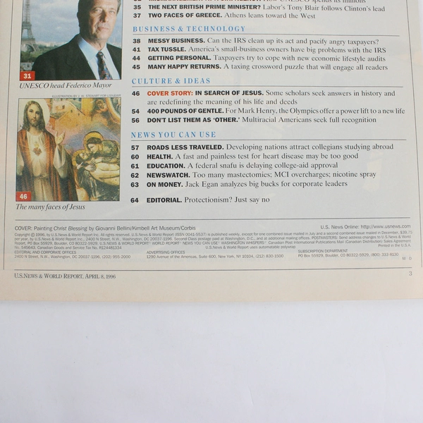 U.S. News And World Report Magazine April 8 1996 In Search Of Jesus 