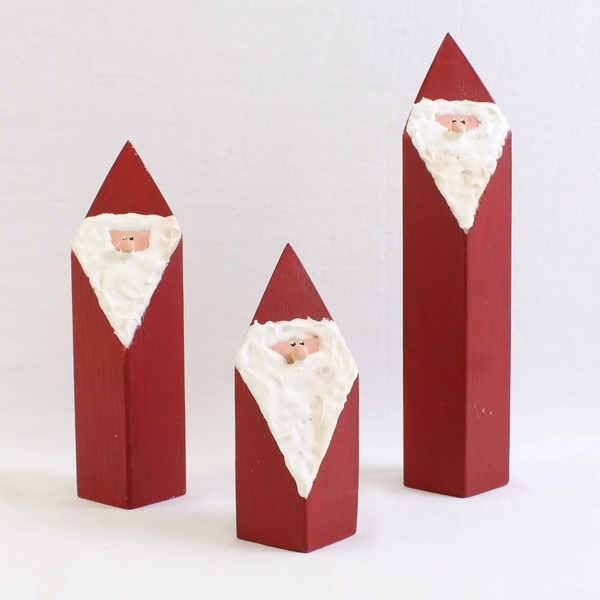 Set Of 3 Matching Unbranded Wooden Block Tomte Santa Figurines 9" & 7" & 5" Tall