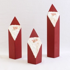 Set Of 3 Matching Unbranded Wooden Block Tomte Santa Figurines 9" & 7" & 5" Tall