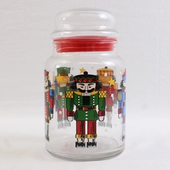 Unbranded Clear Glass Canister Jar With Nutcracker Print Christmas 7" Tall