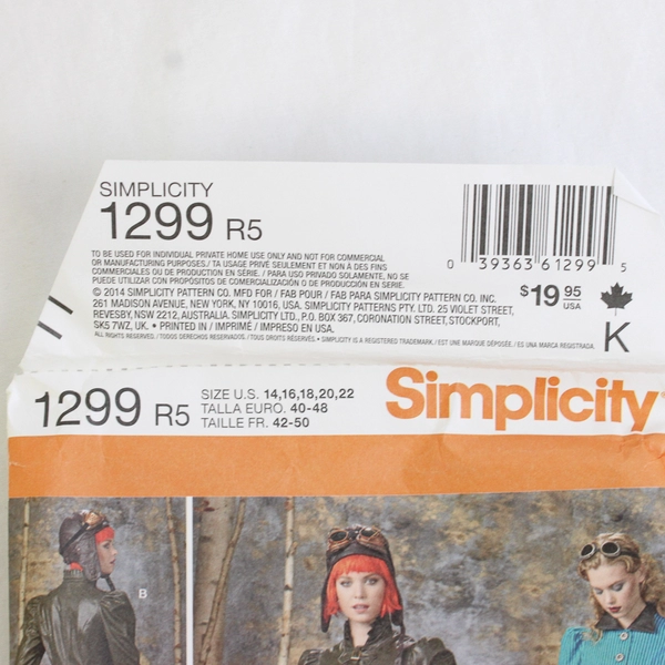 Simplicity Arkivestry 1299 Steam Punk Costumes Women's Size R5 (14,16,18,20,22)