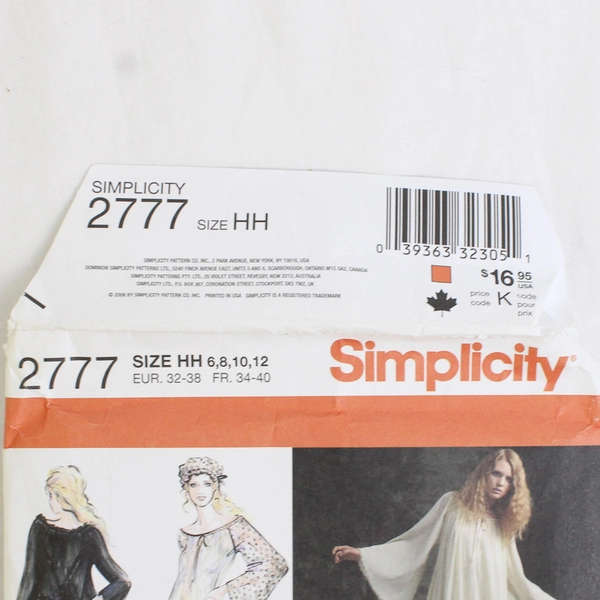 Simplicity Arkivestry 2777 Spooky Nightwear Women's Size HH (6, 8, 10, 12) 2008
