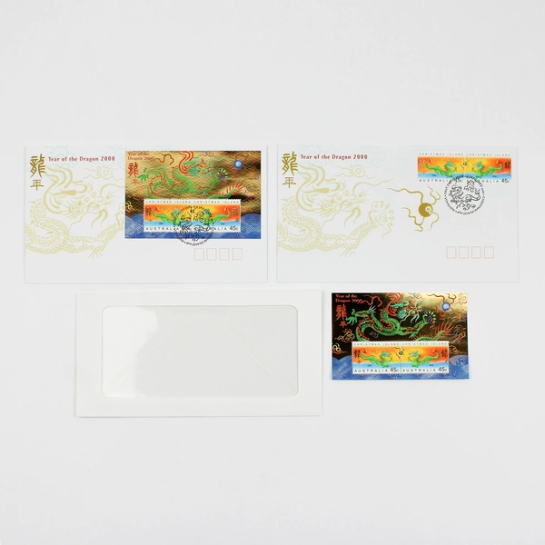 2000 Christmas Island Australia Year of the Dragon Stamp FDC/FDI Mini Sheet Set