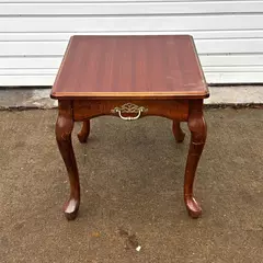 Dark Wood Queen Anne Style End Table with Golden Faux Drawer Handle