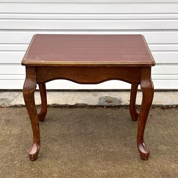 Dark Wood Queen Anne Style End Table with Golden Faux Drawer Handle