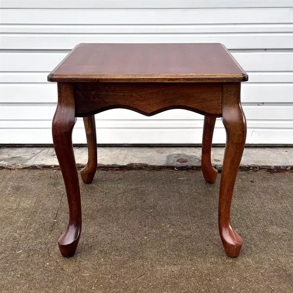 Dark Wood Queen Anne Style End Table with Golden Faux Drawer Handle