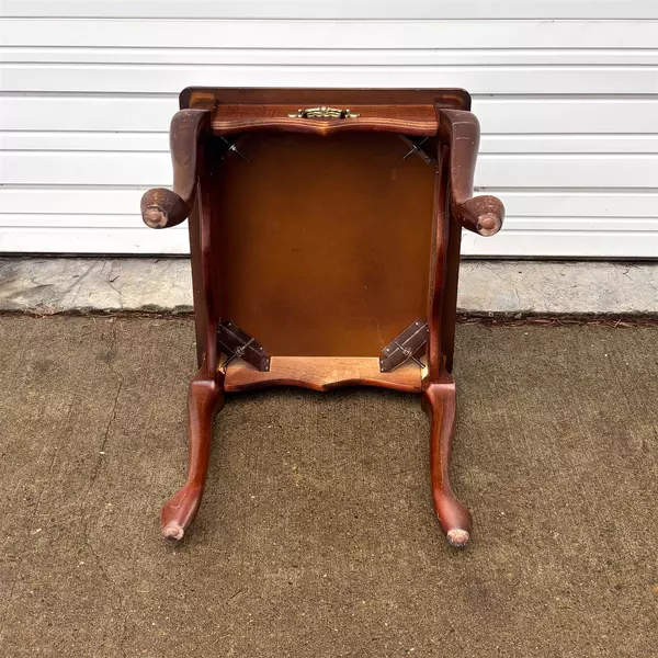 Dark Wood Queen Anne Style End Table with Golden Faux Drawer Handle