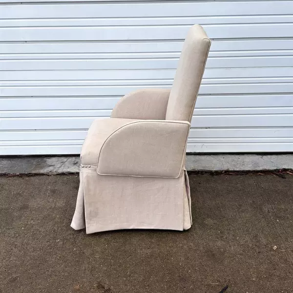 Cream / White Upholstered Slim Studded Slipcover Arm Chair 