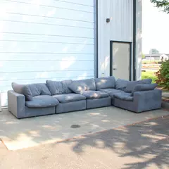 Blue-Gray Upholstered 5 Piece Sectional Couch 