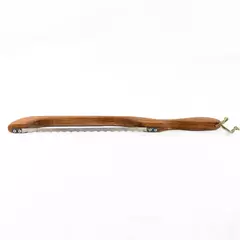 Bespoke Wooden Handle Fiddle Bow Bread Knife 16in Serrated Leather Strap 