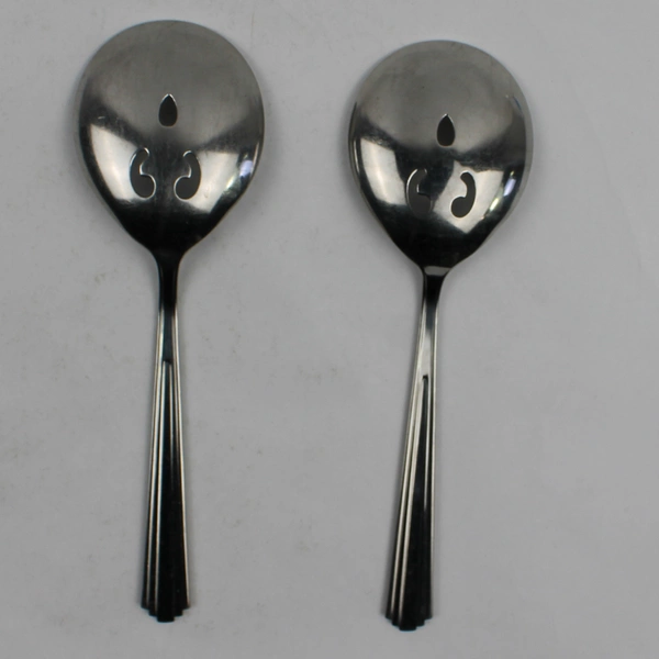 Lot Of 2 Splendide Manhattan (Stainless) Flatware Pierced Serving Spoons 9.25"