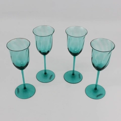 Set of 4 Teal Crystal Wine Glasses Made In Czech Republic Spiral Pattern