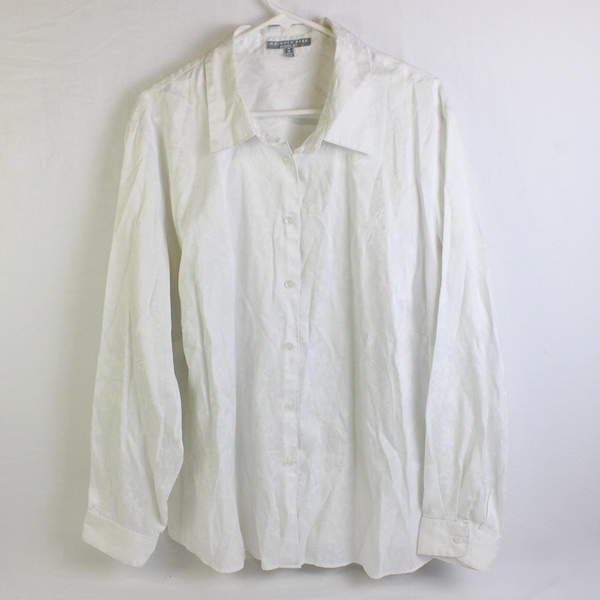 Foxcroft Floral White Shaped Fit Button-Up Blouse Women's Size 24W FLAW