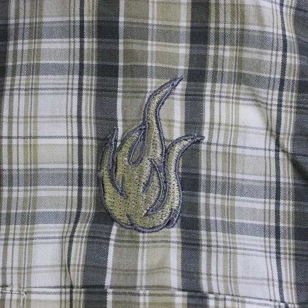 No Fear Green and Gray Plaid Short-Sleeve Button-Up Boy's Size Large