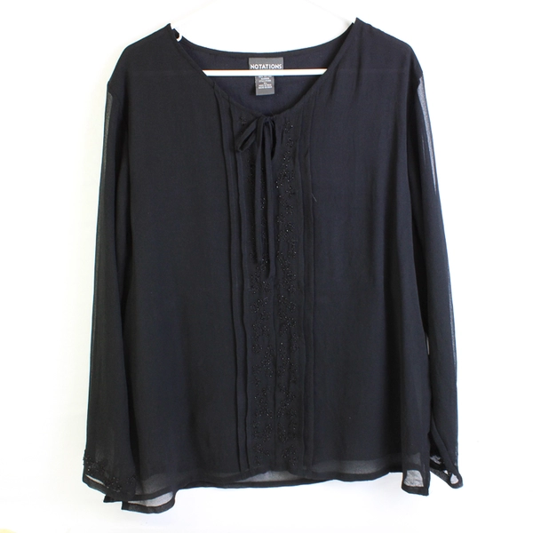 Notations Clothing Co Solid Black Color Beaded Long Sleeve BlouseWomens Size XL