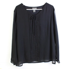 Notations Clothing Co Solid Black Color Beaded Long Sleeve BlouseWomens Size XL