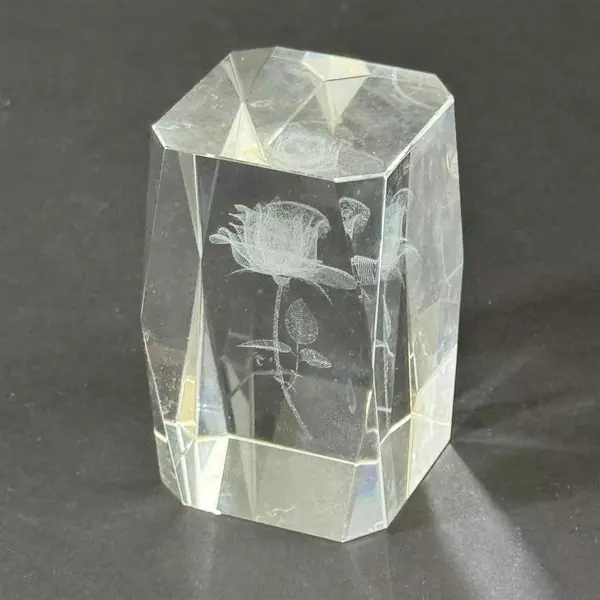 3D Crystal Laser Etched Rose Solid Glass Cube Paperweight