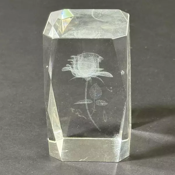 3D Crystal Laser Etched Rose Solid Glass Cube Paperweight