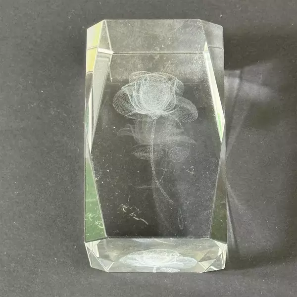 3D Crystal Laser Etched Rose Solid Glass Cube Paperweight