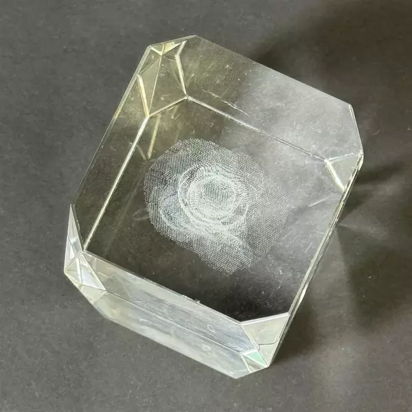 3D Crystal Laser Etched Rose Solid Glass Cube Paperweight