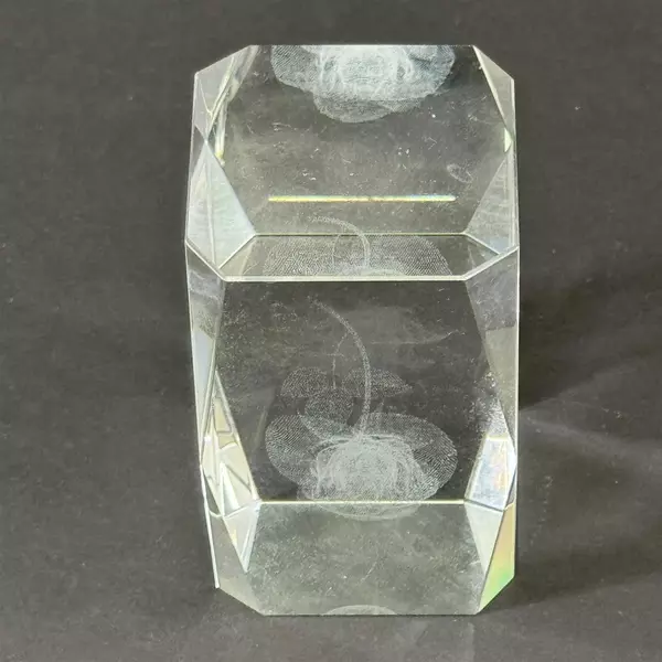 3D Crystal Laser Etched Rose Solid Glass Cube Paperweight
