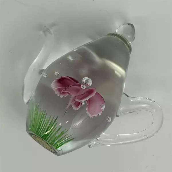 Dynasty Gallery Heirloom Collectibles Art Glass Teapot W/Flower Paperweight