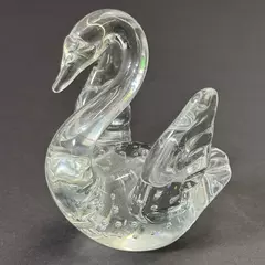 Vintage Clear Swan with Controlled Bubbles Art Glass Paperweight 3.5"