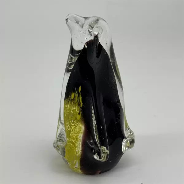 Vintage Black and Yellow Art Glass Penguin Paperweight