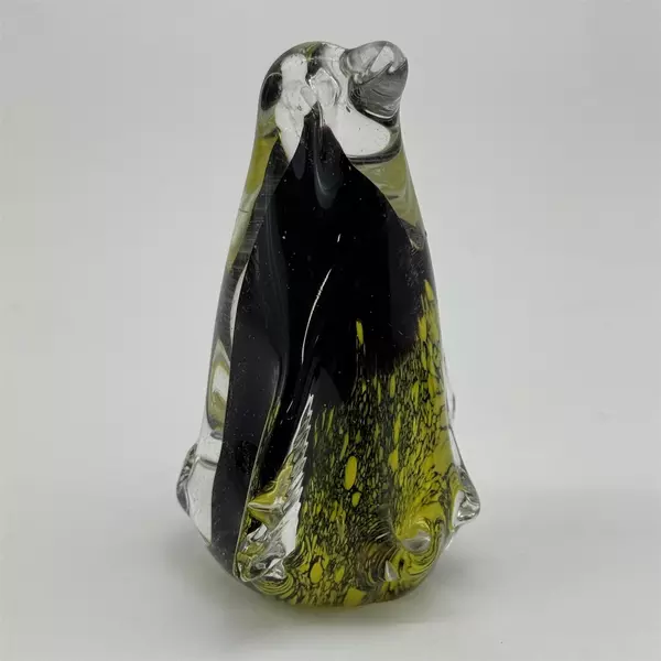 Vintage Black and Yellow Art Glass Penguin Paperweight