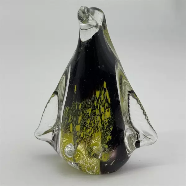 Vintage Black and Yellow Art Glass Penguin Paperweight