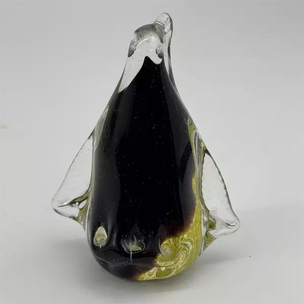 Vintage Black and Yellow Art Glass Penguin Paperweight