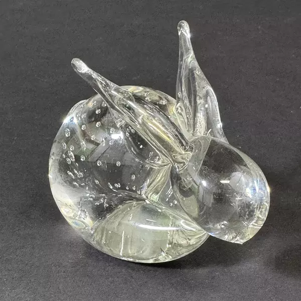 Vintage Clear Glass Bunny Rabbit With Bubbles Paperweight 3.5” Long