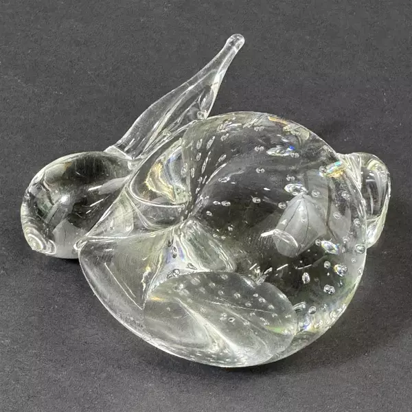 Vintage Clear Glass Bunny Rabbit With Bubbles Paperweight 3.5” Long
