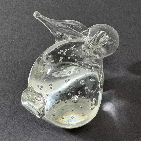 Vintage Clear Glass Bunny Rabbit With Bubbles Paperweight 3.5” Long