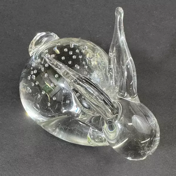 Vintage Clear Glass Bunny Rabbit With Bubbles Paperweight 3.5” Long