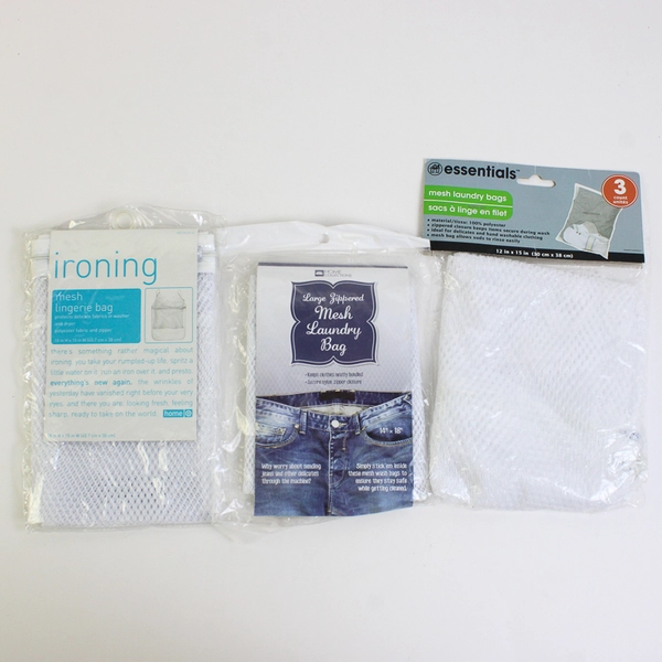 Lot of 3 Assorted Bags of Clear Mesh Laundry Bags, New