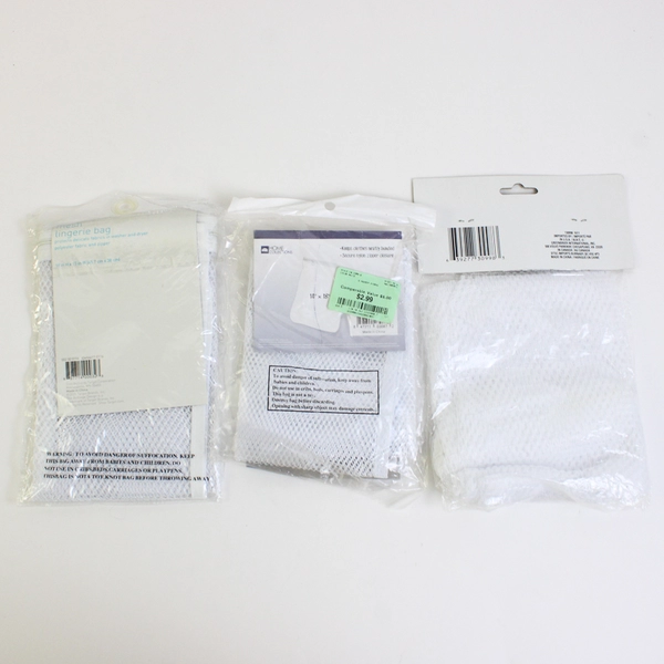 Lot of 3 Assorted Bags of Clear Mesh Laundry Bags, New