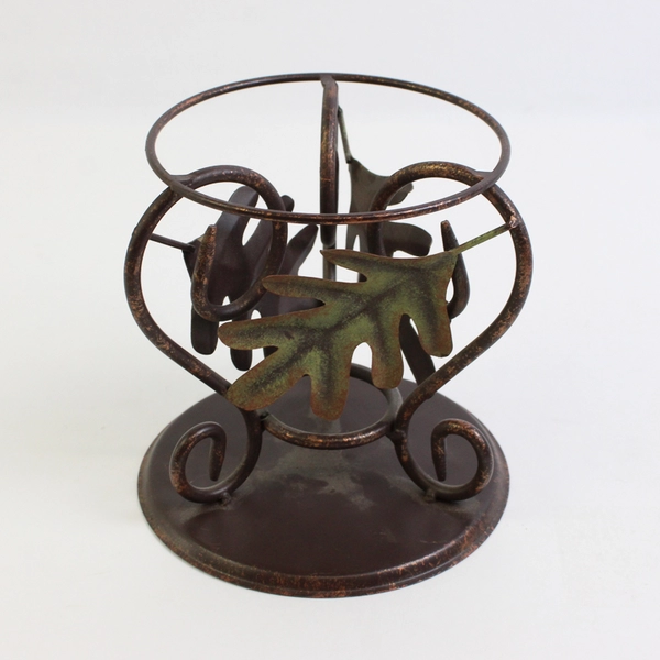 Lot of 2 Metal Circular Leaf Adorned Candle Holders