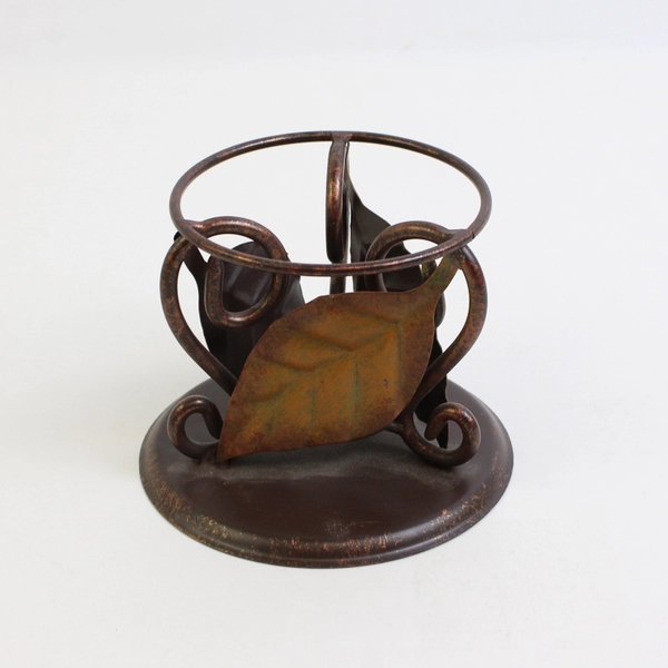 Lot of 2 Metal Circular Leaf Adorned Candle Holders