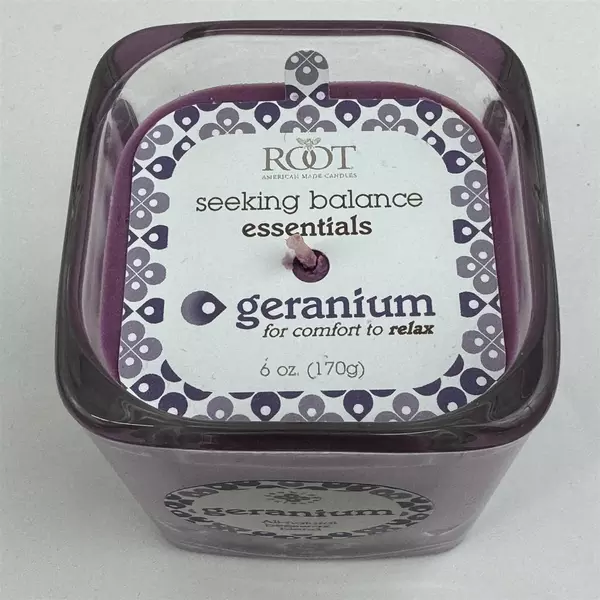 Root Seeking Balance Square Jar Candle Geranium For Relaxation Unused