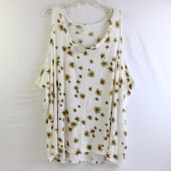 NWT Maurices Sunflower Pattern Sheer White Tank Top Women's Size 3X