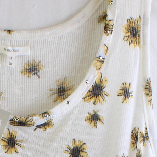 NWT Maurices Sunflower Pattern Sheer White Tank Top Women's Size 3X