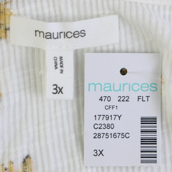 NWT Maurices Sunflower Pattern Sheer White Tank Top Women's Size 3X