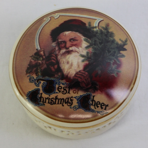 Unmarked Vintage Ceramic Santa Claus Christmas Trinket Box 3 3/4"