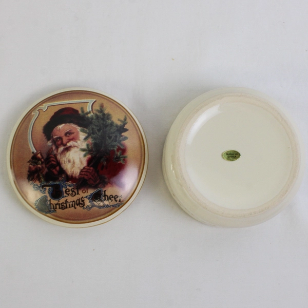 Unmarked Vintage Ceramic Santa Claus Christmas Trinket Box 3 3/4"
