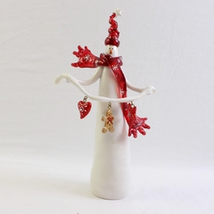 Vintage Porcelain and Glass Christmas Snowman Figure 10.5"