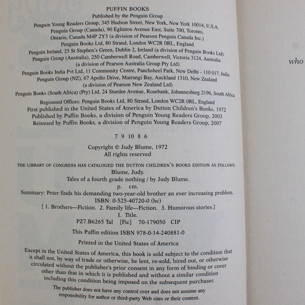 Tales of a Fourth Grade Nothing by Judy Blume  Digest Paperback, 2007